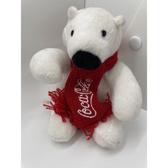 Coca Cola Polar Bear 4" White Plush Stuffed Animal With Scarf - Picture 1 of 4